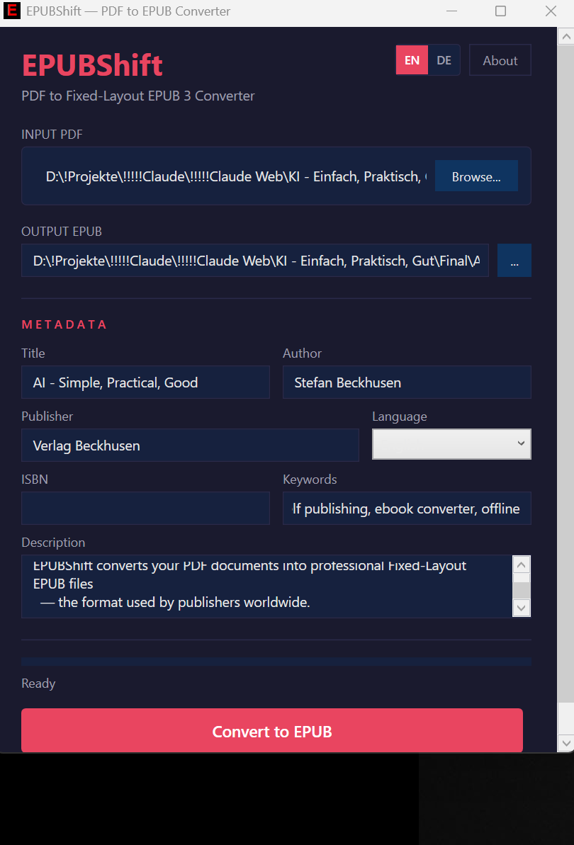 EPUBShift — Screenshot